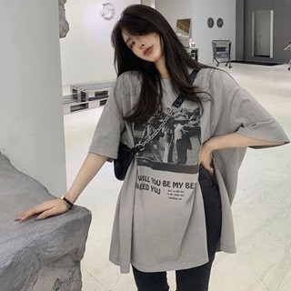 Shein🔥เสื้อยืดผู้หญิงแฟชั่นสาวอวบ oversize เสื้อโอเวอร์ไซส์เกาหลี เสื้อผ้าแฟชั่นผู้หญิง เสื้อยืดเท่ๆ ฮิปฮอป 2409