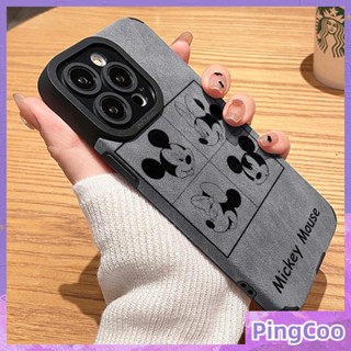 สำหรับ iPhone 11 Case Grey Leather Veneer Pupil Fur Case Soft Shockproof Phone Case Simple Grey Cute Cartoon Rat Compatible with iPhone 14 13 Pro max 12 Pro Max XR XS 7Plus 8Plus