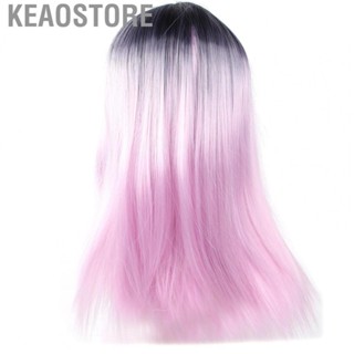 Keaostore Straight Wigs  Heat Resistant Long Hair Black Pink Gradient Color for Halloween Role Play Women Daily Party