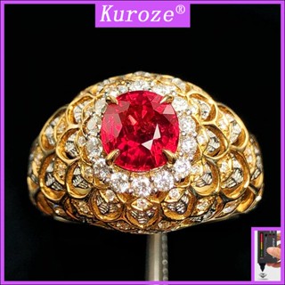 Kuroze แหวนเพชร ทับทิม ทอง 18K สีแดง หรูหรา เครื่องประดับ