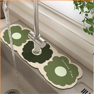 Retro Flower Shape Kitchen Faucet Soft Diatom Mud Absorbent Mat Drain Mat Bathroom Sink Mat  -FE