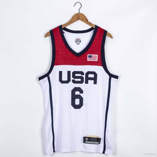 เสื้อกีฬาบาสเก็ตบอลแขนกุด ลายทีมชาติฟุตบอล Olympic NBA Jersey USA No.6 LILLARD พลัสไซซ์ 2021