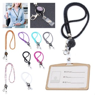 New ID Card Lanyard Strap Glitter Retractable Necklace Badge Reel Neck Strap