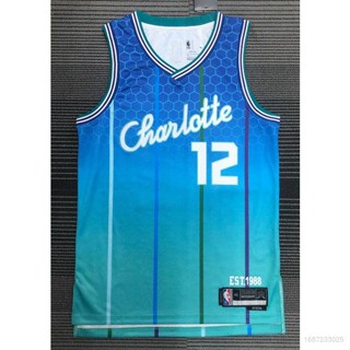 เสื้อกีฬาแขนกุด ลายทีม NBA Jersey Charlotte Hornets No.12 OUBRE JR ทรงหลวม สไตล์คลาสสิก 2022