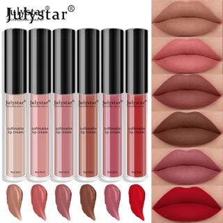 JULYSTAR ลิปกลอส 6 สี Matte Liquid ลิปสติก Waterproof Long Lasting Women Red Lip Tint Velvet Lip Glaze Makeup