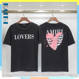 พร้อมส่ง เสื้อยืดคอกลม แขนสั้น ผ้าฝ้าย พิมพ์ลายตัวอักษร AM Love Skeleton ทรงหลวม โอเวอร์ไซซ์ สไตล์ฮิปฮอป แฟชั่นฤดูร้อน สําหรับผู้ชาย และผู้หญิง