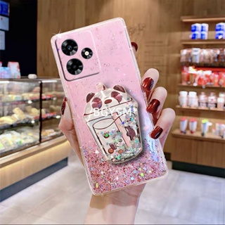 เคสโทรศัพท์มือถือ ลายการ์ตูนหมีชานมน่ารัก พร้อมขาตั้ง สําหรับ Realme C53 NFC C55 10T 5G REALMEC53