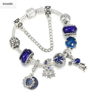 【DREAMLIFE】Silver Plated Beaded Bracelet with Heart Charm Compatible with Moments Bracelets