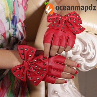 OCEANMAPDZ ถุงมือครึ่งนิ้ว ประดับโบว์ ขนาดใหญ่ สไตล์ฮิปฮอป แฟชั่นโลลิต้า สําหรับผู้หญิง