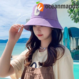 OCEANMAPDZ หมวกบักเก็ต ผ้าฝ้าย ระบายอากาศได้ดี พิมพ์ลายตัวอักษร C สไตล์เกาหลี เหมาะกับเดินชายหาด แฟชั่นฤดูร้อน สําหรับผู้หญิง