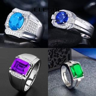 Eleshe Jewelry แหวนเงิน 925 ประดับไพลิน เรียบง่าย เครื่องประดับ สําหรับผู้ชาย M087