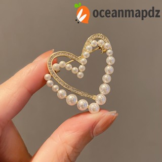 OCEANMAPDZ เครื่องประดับ เข็มกลัด รูปหัวใจ ประดับไข่มุก หรูหรา