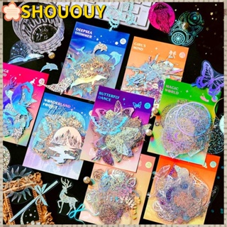 SHOUOUY สติกเกอร์โฮโลแกรม สีเงิน สไตล์วินเทจ สําหรับตกแต่งสมุดโน้ต 225 ชิ้น