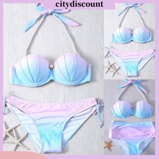 &lt;citydiscount&gt; ชุดว่ายน้ําบิกินี่ เปิดไหล่ ไล่โทนสี สองชิ้น 2 ชิ้น ต่อชุด