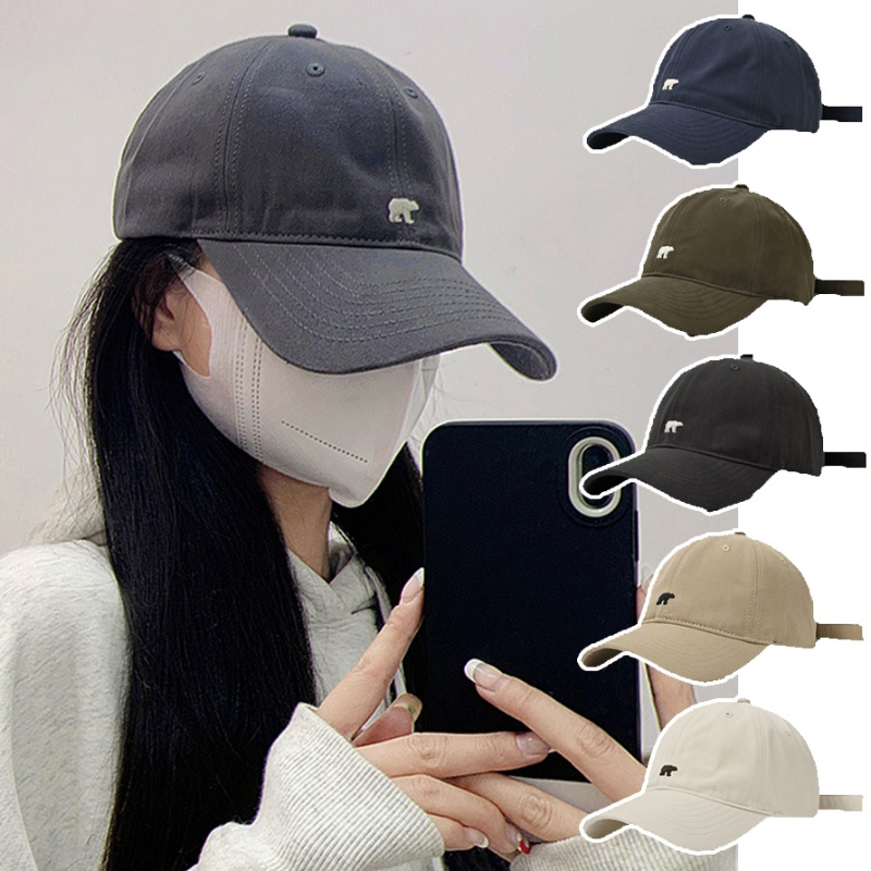หมวกเบสบอลลําลอง ผ้าฝ้าย ปักลายหมีขั้วโลก สีพื้น สไตล์วินเทจ แฟชั่นฤดูร้อน และกลางแจ้ง สําหรับผู้หญิง และผู้ชาย