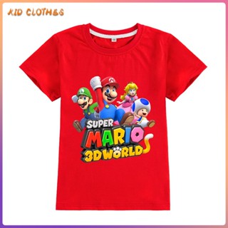 เสื้อยืดแขนสั้นลําลอง พิมพ์ลายการ์ตูน Super Mario แฟชั่นฤดูร้อน สําหรับเด็กผู้ชาย และผู้หญิง อายุ 3-15 ปี