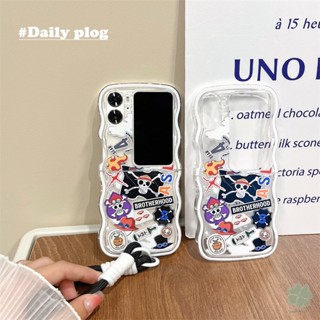 Oppo Find N2 เคสฝาพับ ลายกะโหลก ซิลิโคนนิ่ม ใส ขอบคลื่น ป้องกัน ฝาหลัง พร้อมสร้อยข้อมือ ลูกปัด สายรัดข้อมือ ผู้หญิง กันกระแทก เคสโทรศัพท์