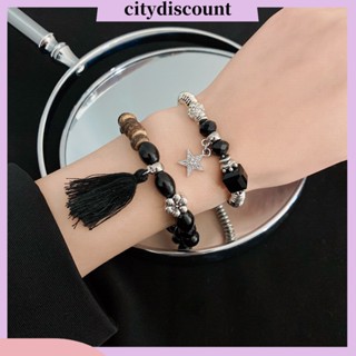 &lt;citydiscount&gt; สร้อยข้อมือ ประดับลูกปัดคริสตัล พลอยเทียม รูปดาว ปรับได้ หรูหรา เครื่องประดับแฟชั่น สําหรับผู้ชาย คู่รัก 2 ชิ้น ต่อชุด