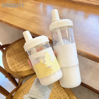  Virgo311 ขวดน้ำพร้อมหลอดแก้วเดินทางน่ารักพร้อมฝาถอดได้ถ้วยน้ำพลาสติกนำกลับมาใช้ใหม่ปลอดภัยแก้วน้ำเพื่อสุขภาพทนความร้อน