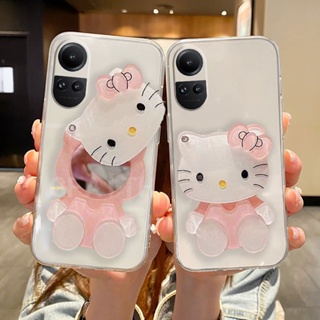 ใหม่ เคสโทรศัพท์มือถือ ซิลิโคนนิ่ม TPU ใส ลาย KITTY พร้อมกระจก สําหรับ Oppo Reno10 Reno 10 Pro 10 Pro+ 5G 2023 Reno10Pro+