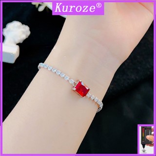 Kuroze สร้อยข้อมือแฟชั่น ประดับเพชร สีแดง เรียบง่าย สไตล์วินเทจ