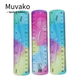 Muvako ไม้บรรทัดพลาสติก 6 นิ้ว ขอบตรง ไล่โทนสี ยืดหยุ่น ไม่แตกหัก สําหรับบ้าน 3 ชิ้น