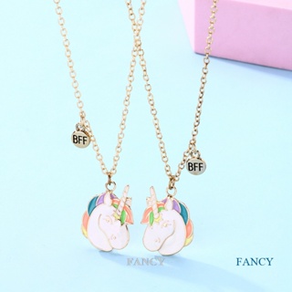 Fancy สร้อยคอโซ่ จี้ยูนิคอร์นน่ารัก เพื่อนสนิท BFF มิตรภาพ เครื่องประดับ สําหรับผู้หญิง 2 ชิ้น / ชุด