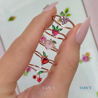 Fancy ใหม่ แหวนเพทาย รูปผลไม้น่ารัก ทองแดง เรียบง่าย แฟชั่นสําหรับผู้หญิง