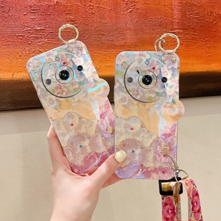 พร้อมส่ง เคสโทรศัพท์มือถือ TPU นิ่ม ลายดอกไม้สีม่วง แวววาว พร้อมสายคล้องคอ สําหรับ Realme11Pro+ Realme 11 Pro Plus Pro+ C53 NFC 4G 5G