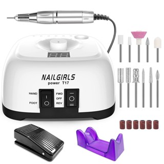 Nailgirls เครื่องสว่านไฟฟ้า 35000RPM พร้อมที่เหยียบเท้า สําหรับขัดเล็บอะคริลิค เจล