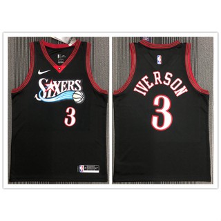 Nba Philadelphai หมายเลข 76ers ที่ไม่เหมือนใคร เสื้อกีฬาบาสเก็ตบอล ลายทีม Iverson 3 Iverson สีดํา สไตล์เรโทร 748746