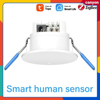 Tuya Smart Zigbee เซ็นเซอร์แสดงตนของมนุษย์ติดเพดาน เซ็นเซอร์ตรวจจับการเคลื่อนไหวของร่างกายมนุษย์ การควบคุมแอพมือถือ การปรับอัจฉริยะของหุบเขาแสง