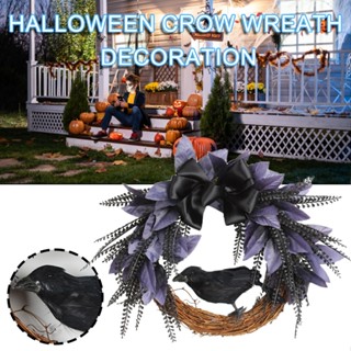 Front Door Crow Wreath Living Room Bowknot Decoration 35cm for Halloween