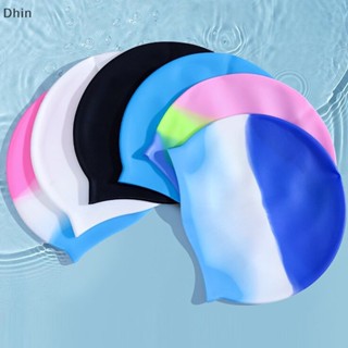 [Dhin] Silicone Adult Waterproof Swimming Cap Gradient Color Dry Hair Swim Cap for Men Women Protect Ears Swim Hat Swimming Accessories COD