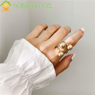 SOMEDAYZL แหวนโลหะ ทรงกลม ขนาดใหญ่ ปรับได้ สีเงิน สีทอง เครื่องประดับ