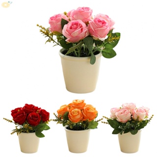 【VARSTR】Rose Flower Exquisite Freshing Natural Plastic Potted Silk Cloth Small