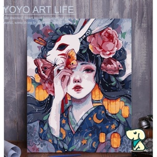 Lora PB2 ภาพวาดสีน้ํามันดิจิทัล รูปการ์ตูนผู้หญิง ดอกไม้ ขนาด 40x50 ซม. สําหรับตกแต่งบ้าน diy