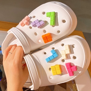 ชุดจิบบิต 3D น่ารัก อุปกรณ์เสริม สําหรับตกแต่งรองเท้า Crocs Tetris Game