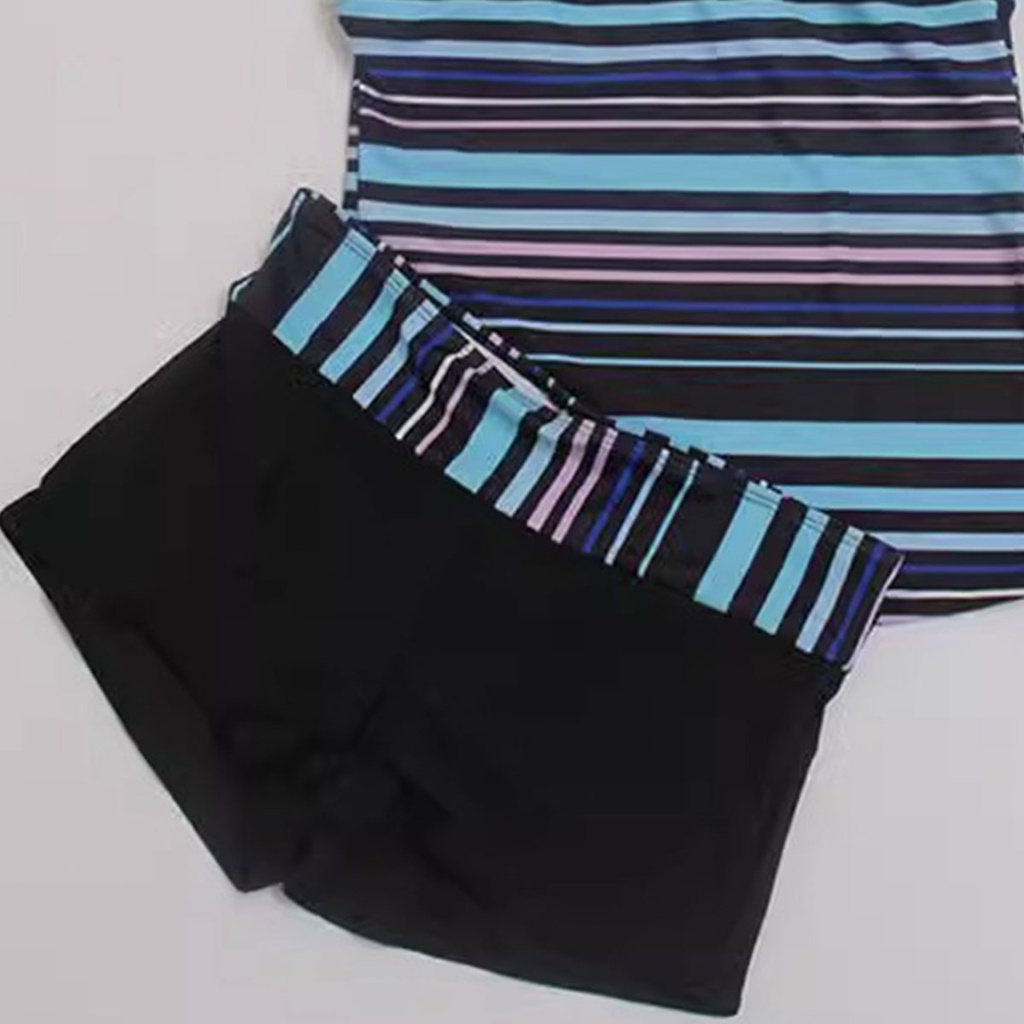 เสื้อสายเดี่ยวเเละกางเกงขาสั้นลายทาง ชุดว่ายน้ำทูพีชสองชิ้นพิมพ์ลายสดใส - รูปที่ 5