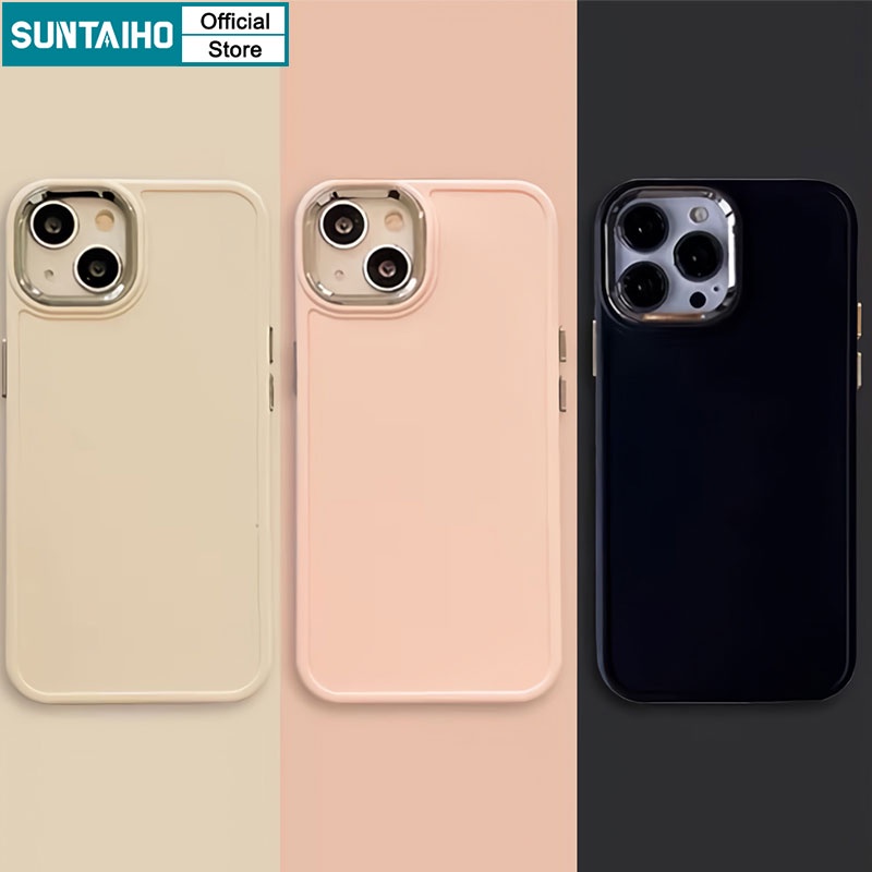 Suntaiho เคสไอโฟน สีดํา สีชมพู แฟชั่นเรียบง่าย ซิลิโคน อ่อนนุ่ม กันกระแทก เคสโทรศัพท์ สีพื้น พรีเมี่ยม สําหรับ Iphone 15 14 12 13 11 Pro Max IP 7 8 Plus Iphon X XS XR Xs Max