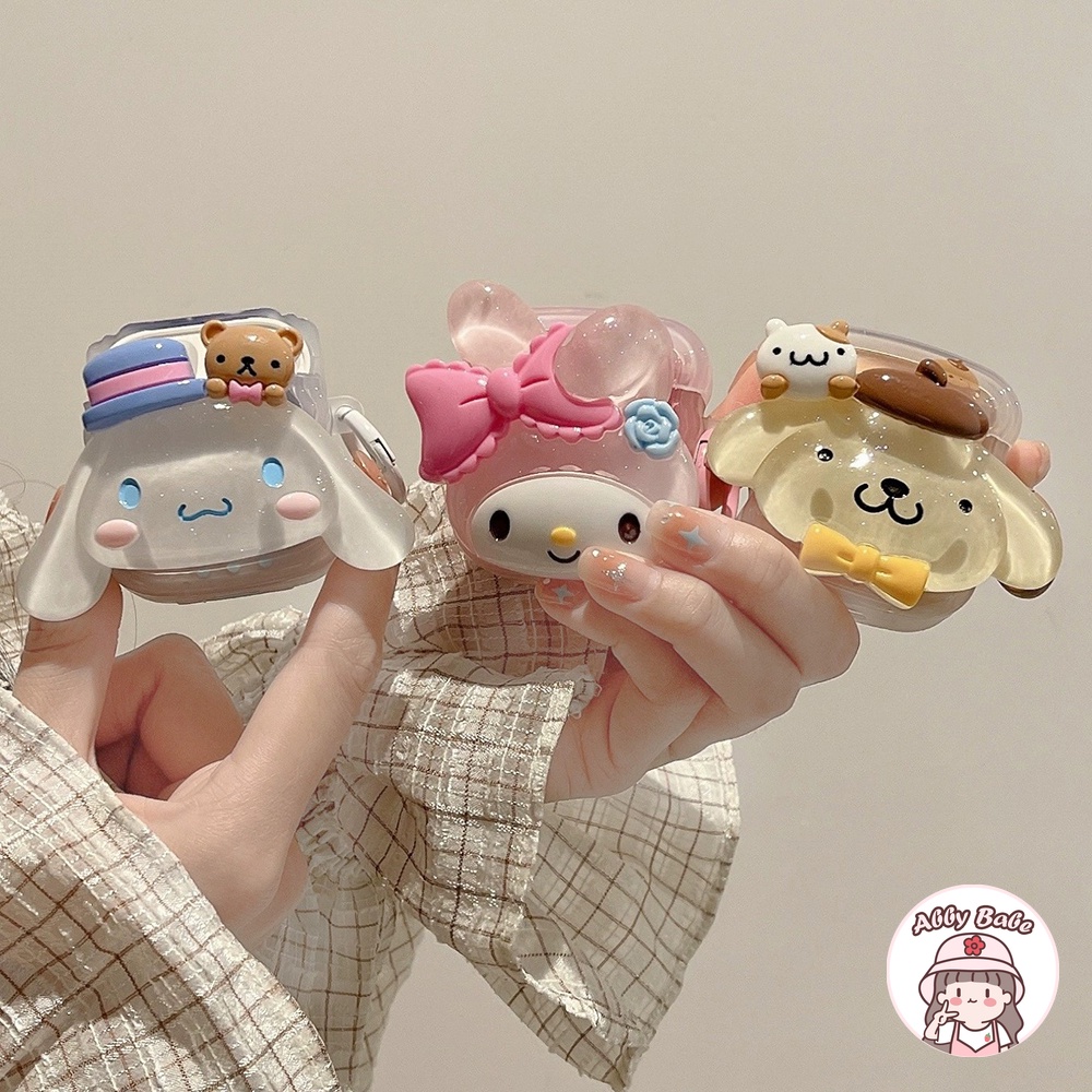 เคสหูฟังบลูทูธไร้สาย TPU แบบนิ่ม ลายการ์ตูน Cinnamoroll Kuromi Melody 3D สไตล์เกาหลี สําหรับหูฟัง 1 2 pro