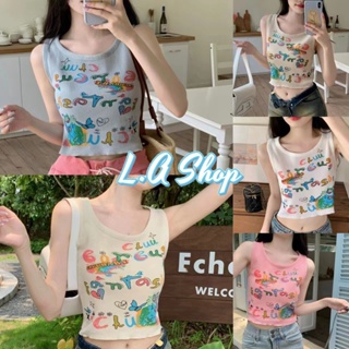 L.A Shop ​พร้อมส่ง เสื้อกล้าม ไหมพรมทรงครอปสั้น สีพาสเทล ลายการ์ตูน "1A23-7" -C