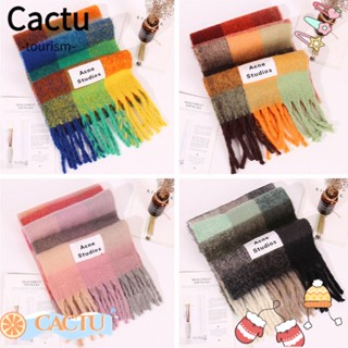 Cactu ผ้าพันคอ ผ้าคลุมไหล่ แบบหนา จับคู่สี แฟชั่นฤดูหนาว