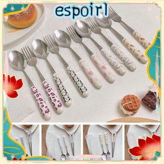 Espo ชุดช้อนส้อม สเตนเลส แบบพกพา น่ารัก พร้อมกล่องเก็บ ใช้ซ้ําได้ สําหรับตั้งแคมป์