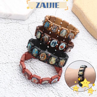 Zaijie24 สร้อยข้อมือไม้ ผู้หญิง ผู้ชาย ศาสนา สีดํา สร้อยข้อมือพระเยซู