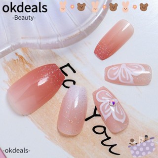 OKDEALS เล็บปลอม ความยาวปานกลาง หัวสี่เหลี่ยม สีชมพู สไตล์ฝรั่งเศส สําหรับเด็กผู้หญิง