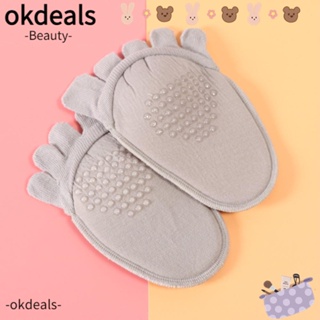 OKDEALS ใหม่ แผ่นแยกนิ้วเท้า แบบครึ่งเท้า ยืดหยุ่น ดูดซับเหงื่อ สําหรับดูแลเท้า 2 ชิ้น = 1 คู่