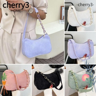 Cherry3 กระเป๋าผ้าลูกฟูก มีซิป สไตล์วินเทจ เรโทร สําหรับผู้หญิง