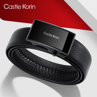 Castle Korin เข็มขัดหนังวัวแท้ หัวเข็มขัดอัตโนมัติ สีดํา สําหรับผู้ชาย ck01006-TCLZWZD