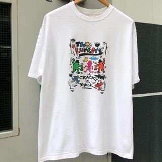 เสื้อยืดแขนสั้น พิมพ์ลายกราฟฟิติ Keith Haring สไตล์วินเทจ เรโทร สําหรับผู้ชาย และผู้หญิง